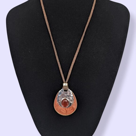 (2/$20) Brown Suede Enamel Pendant Necklace - Picture 1 of 6